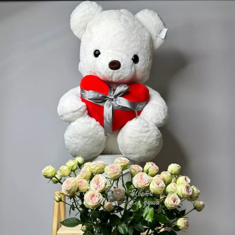 Комбо «Медведь и роза кустовая»