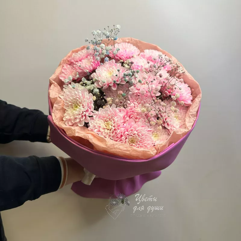 Монобукет из 5 розовых хризантем «Комплимент»
