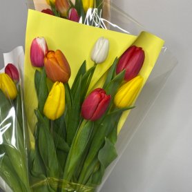 7 тюльпанов в упаковке  от интернет-магазина «Цветы для души» в Новосибирске
