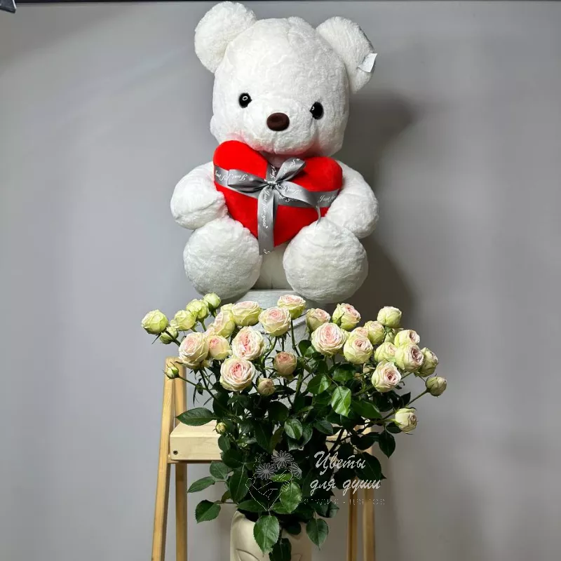 Комбо «Медведь и роза кустовая»